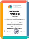 Сертификат участника онлайн - марафона "ТРИЗ - педагогика в деятельности педагога ДОО" (2020)